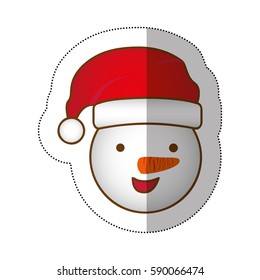 sticker face cartoon snowman christmas design vector illustration