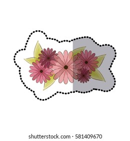 sticker faded flowers bouquet floral design with leaves vector illustration