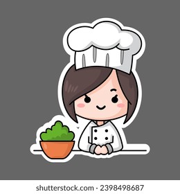 sticker of a female chef, wearing a typical chef's suit.