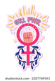 Sticker of feminism and women's independence. Flat illustration on a white background.