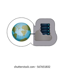 sticker with file cabinet into the cloud and earth world map