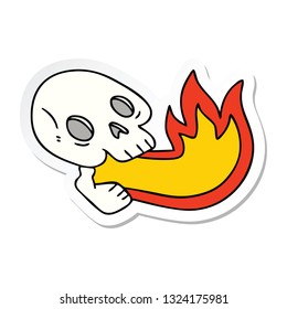 sticker of a fire breathing quirky hand drawn cartoon skull