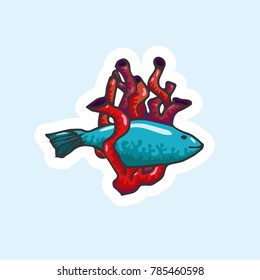 Sticker with fish in corals