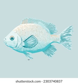 Sticker Fish white outline. flat vector illustration