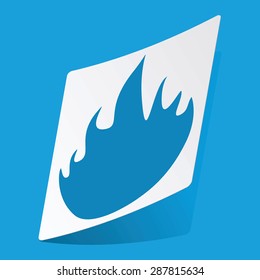 Sticker with flame icon, isolated on blue