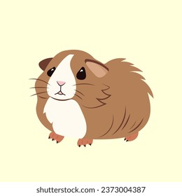 Sticker flat simple cute guinea pig on yellow background