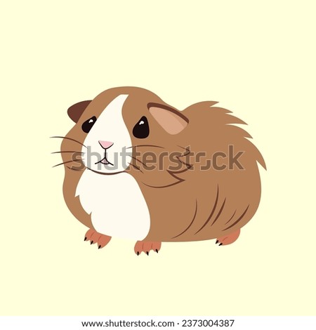 Sticker flat simple cute guinea pig on yellow background