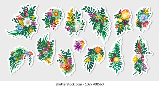 Sticker floral bouquet design. Flowers branches elements isolated.