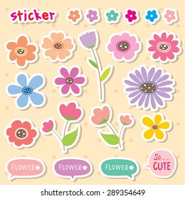 Sticker Flower Cartoon Cute Color Icon Vector