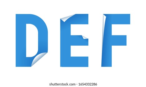 Sticker font in paper art style on white background. Vector type illustration.