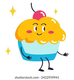 Sticker food of colorful set. This charming sticker boast a cute cupcake cartoon design against a white background. Vector illustration.