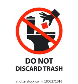 sticker is forbidden to throw garbage into the toilet. clogged toilet. flat vector illustration isolated on white background.