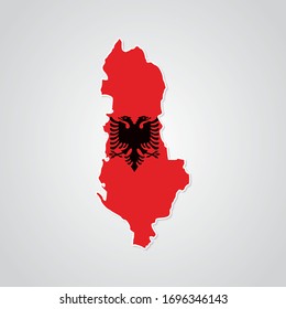 Pegatina en forma de mapa de Albania en estilo plano. Ilustración vectorial Eps10.
