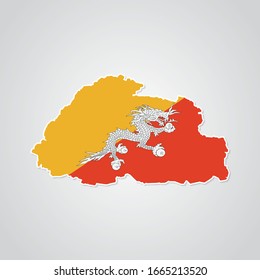 Pegatina en forma de mapa de Bután en estilo plano. Ilustración vectorial Eps10.