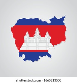 Pegatina en forma de mapa de Camboya en estilo plano. Ilustración vectorial Eps10.