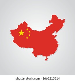 Sticker in form of China map in flat style. Vector Illustration Eps10.