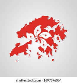 Sticker in form of Hong Kong map in flat style. Vector Illustration Eps10.