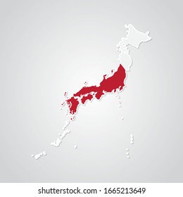 Sticker in form of Japan map in flat style. Vector Illustration Eps10.