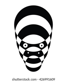 sticker in the form of a monster face, made of the right circles black and white color