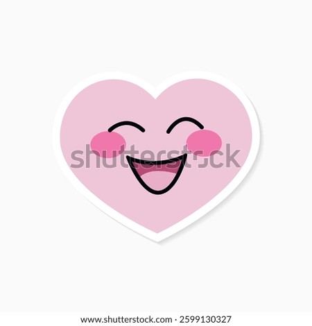 Sticker in the form of a smiling pink heart. A symbol of love, affection and friendship. Vector illustration