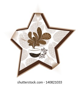 Sticker in the form of a star with the image of a cup of coffee 