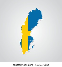 Pegatina en forma de mapa de Suecia en estilo plano. Ilustración vectorial Eps10.