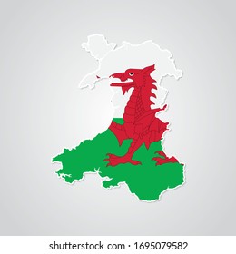 Sticker in form of Wales map in flat style. Vector Illustration Eps10.