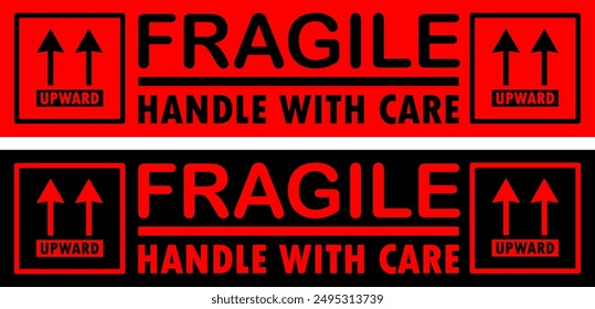 sticker fragile handle with care, Red and Black fragile warning label, fragile label with broken glass symbol, vector asset