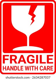 sticker fragile handle with care, red fragile warning label with broken glass symbol, this side up sign, keep dry, do not trample and avoid liquid sign.