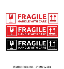Sticker fragile handle with care vector. warning label, fragile label with broken glass symbol, vector