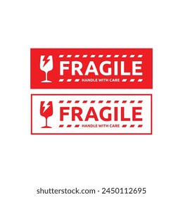 Sticker fragile handle with care vector. warning label, fragile label with broken glass symbol, vector