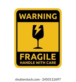Sticker fragile handle with care vector. warning label, fragile label with broken glass symbol, vector
