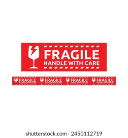 Sticker fragile handle with care vector. warning label, fragile label with broken glass symbol, vector