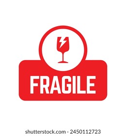 Sticker fragile handle with care vector. warning label, fragile label with broken glass symbol, vector