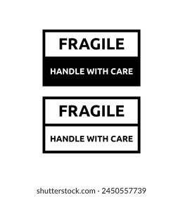 Sticker fragile handle with care vector. warning label, fragile label with broken glass symbol, vector