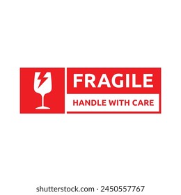 Sticker fragile handle with care vector. warning label, fragile label with broken glass symbol, vector