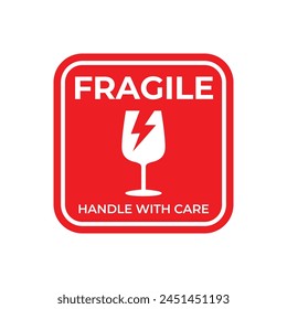 Sticker fragile handle with care vector. warning label, fragile label with broken glass symbol, vector