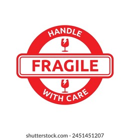 Sticker fragile handle with care vector. warning label, fragile label with broken glass symbol, vector