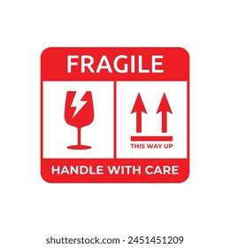 Sticker fragile handle with care vector. warning label, fragile label with broken glass symbol, vector