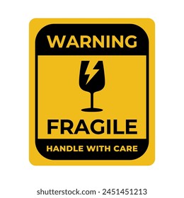 Sticker fragile handle with care vector. warning label, fragile label with broken glass symbol, vector