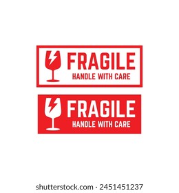 Sticker fragile handle with care vector. warning label, fragile label with broken glass symbol, vector