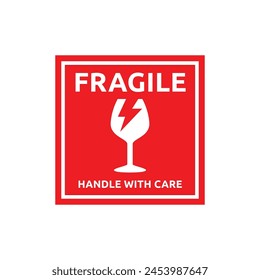 Sticker fragile handle with care vector. warning label, fragile label with broken glass symbol, vector