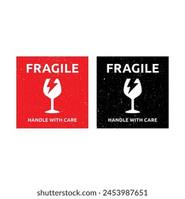 Sticker fragile handle with care vector. warning label, fragile label with broken glass symbol, vector