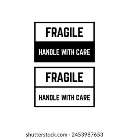 Sticker fragile handle with care vector. warning label, fragile label with broken glass symbol, vector