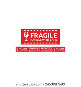 Sticker fragile handle with care vector. warning label, fragile label with broken glass symbol, vector