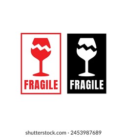 Sticker fragile handle with care vector. warning label, fragile label with broken glass symbol, vector