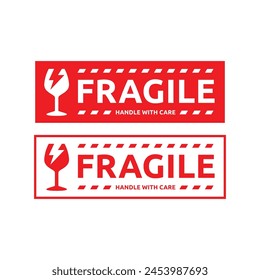 Sticker fragile handle with care vector. warning label, fragile label with broken glass symbol, vector
