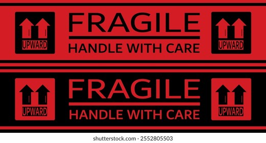 Sticker Fragile handle with care, warning label and poster for delivery service. Package icons set. Vector