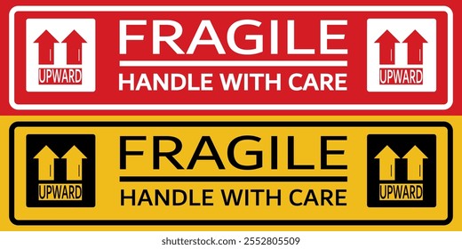 Sticker Fragile handle with care, warning label and poster for delivery service. Package icons set. Vector