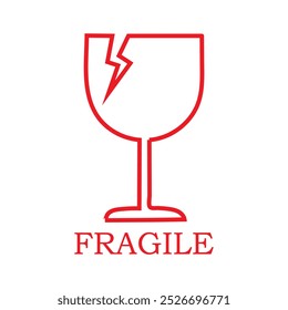 sticker fragile red white and black fragile warning label with broken glass symbol, this side up sign, keep dry and avoid liquid sign. eps10
